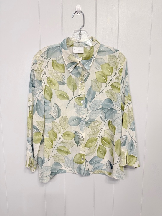 Alfred Dunner Tops - #17)  Alfred Dunner Leaf-Print Button-Down Shirt in Green and Blue